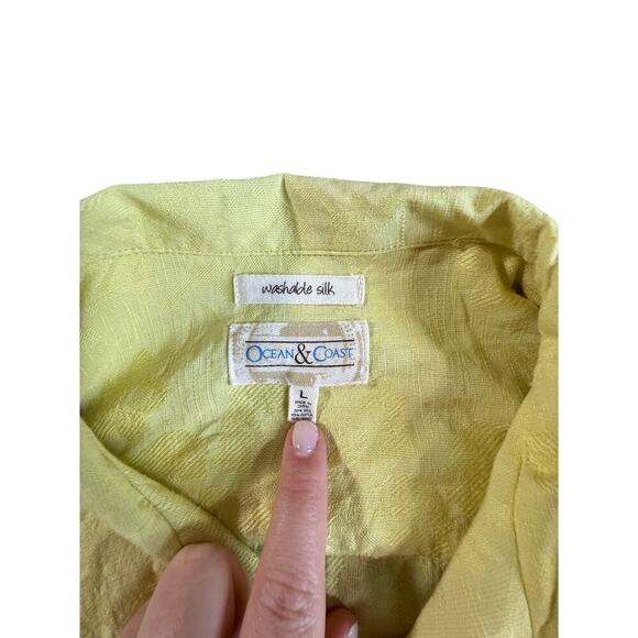 Ocean & Coast Men’s Washable Silk Button Up Short Sleeve Shirt Size L Yellow - Picture 6 of 6